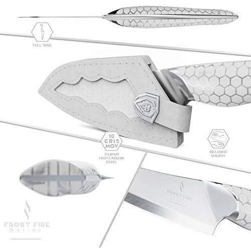  DALSTRONG Paring Knife - 3.5 - Frost Fire Series - High Chromium 10CR15MOV Stainless Steel - Frosted Sandblast Finish - White Honeycomb Handle - Leather Sheath - NSF Certified