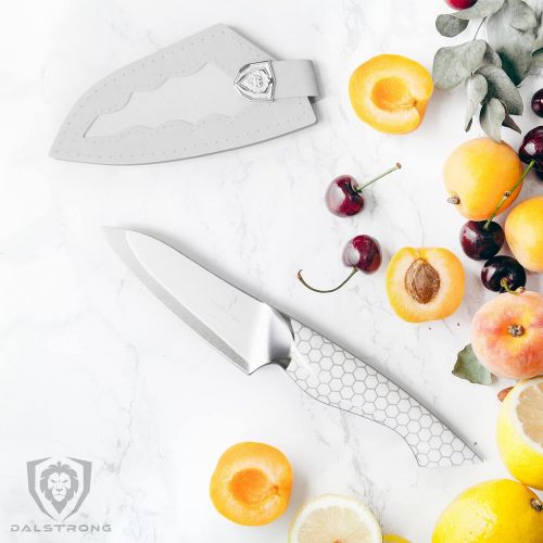  DALSTRONG Paring Knife - 3.5 - Frost Fire Series - High Chromium 10CR15MOV Stainless Steel - Frosted Sandblast Finish - White Honeycomb Handle - Leather Sheath - NSF Certified