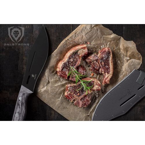  DALSTRONG Barong Chefs Knife - 7 - Delta Wolf Series Knife - Ultra-Thin & Zero Friction Blade - HC 9CR18MOV Steel - Black Titanium Nitride Coating - G10 Camo Handle - Leather Sheat