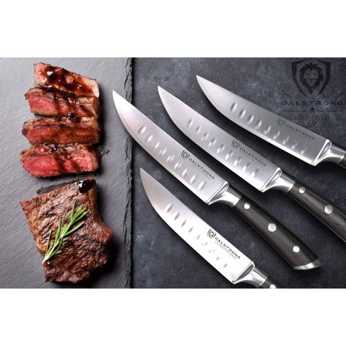  DALSTRONG Steak Knives 4-Piece Set - 5 - Straight-Edge Blade - Gladiator Series - Forged German High-Carbon Steel - Black G10 Handle - Sheaths Included - NSF Certified