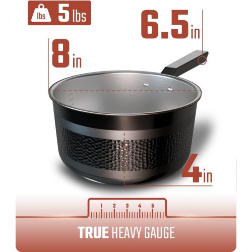  [아마존베스트]DALSTRONG 3 Quart Sauce Pot - The Avalon Series - 5-Ply Copper Core - Hammered Finish - Black Cookware- w/Lid & Pot Protector