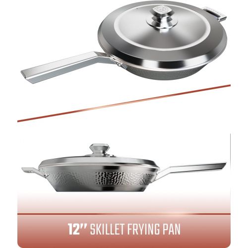  [아마존베스트]DALSTRONG 12 Frying Pan Skillet - The Avalon Series - 3 Quart - 5-Ply Copper Core - Hammered Finish - Silver Cookware - w/Lid & Pot Protector