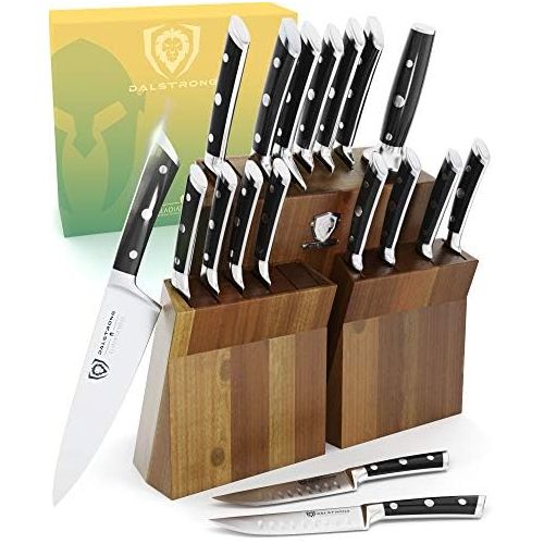  [아마존베스트]DALSTRONG Knife Set Block - Gladiator Series Colossal Knife Set - German HC Steel - 18 Pc - Walnut Stand (Black Handles)