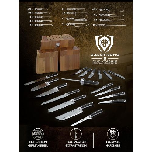  [아마존베스트]DALSTRONG Knife Set Block - Gladiator Series Colossal Knife Set - German HC Steel - 18 Pc - Walnut Stand (Black Handles)