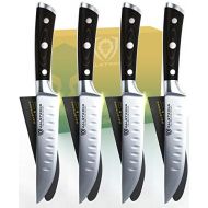 [아마존베스트]DALSTRONG Steak Knives - Set of 4 - Straight Blade Edge - Gladiator Series - Forged German ThyssenKrupp HC Steel - w/Sheaths (5 Straight-Edge Blade, Black G10 Handle)