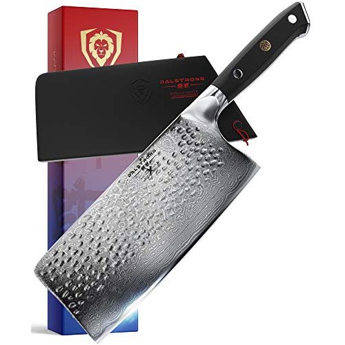  DALSTRONG Cleaver Knife 7 Shogun Series X Razor Sharp Japanese AUS 10V Super Steel Damascus Hammered Finish Sheath Included