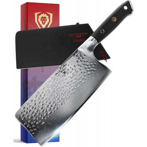  DALSTRONG Cleaver Knife 7 Shogun Series X Razor Sharp Japanese AUS 10V Super Steel Damascus Hammered Finish Sheath Included