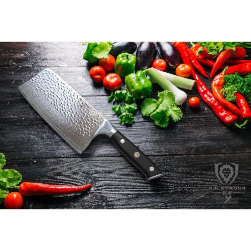  DALSTRONG Cleaver Knife 7 Shogun Series X Razor Sharp Japanese AUS 10V Super Steel Damascus Hammered Finish Sheath Included