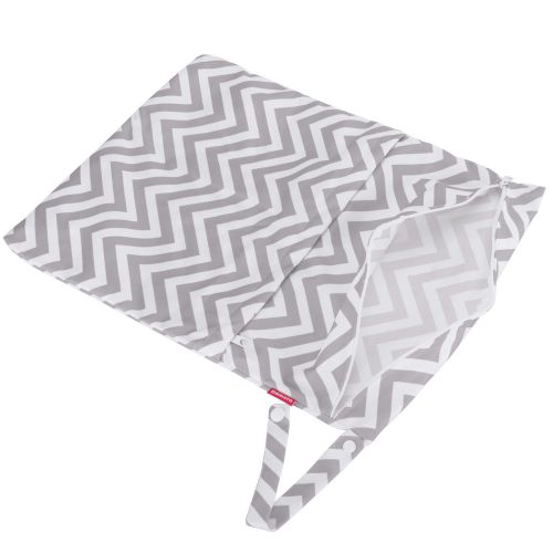  [아마존베스트]Damero 2pcs Travel Wet and Dry Bag, Reusable Wet Bags Organizer with Two Zippered Pocket for Cloth Diaper, Pumping Parts, Swimsuit and Gym, Gray Chevron