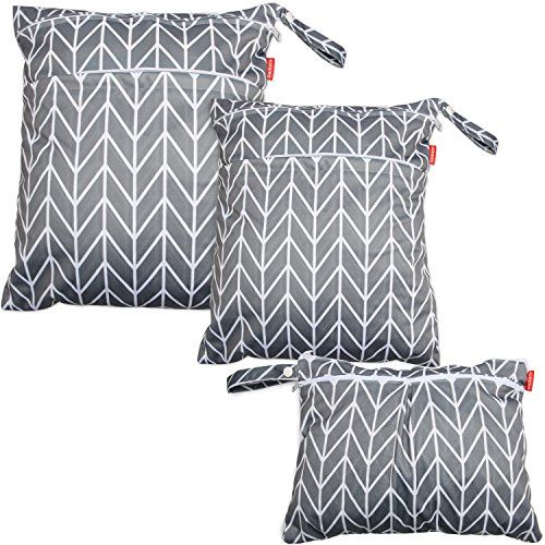  Damero 3pcs Travel Wet and Dry Bag with Handle for Cloth Diaper, Pumping Parts, Clothes, Swimsuit and More, Easy to Grab and Go, Gray Arrows