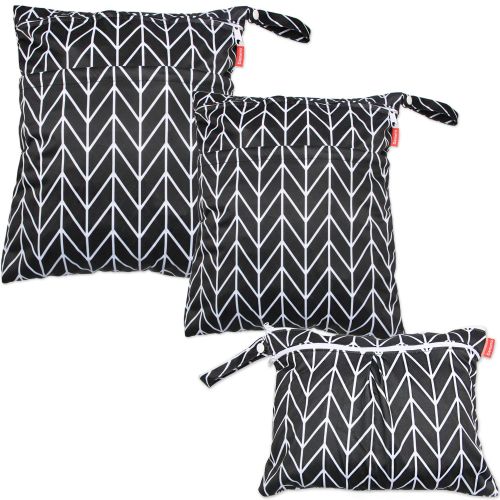  Damero 3pcs Travel Wet and Dry Bag with Handle for Cloth Diaper, Pumping Parts, Clothes, Swimsuit and More, Easy to Grab and Go, Black Arrows