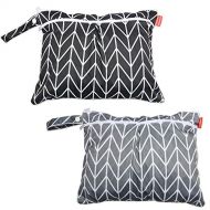 Damero 2pcs Travel Wet and Dry Bag with Handle for Cloth Diaper, Pumping Parts, Clothes, Swimsuit and More, Easy to Grab and Go (Small, Gray Arrows+ Black Arrows)