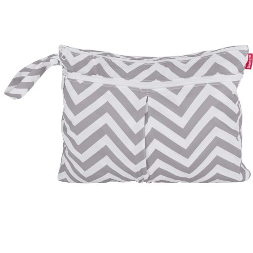  Damero 2pcs Travel Wet and Dry Bag, Reusable Wet Bags Organizer with Two Zippered Pocket for Cloth Diaper, Pumping Parts, Swimsuit and Gym, Gray Chevron