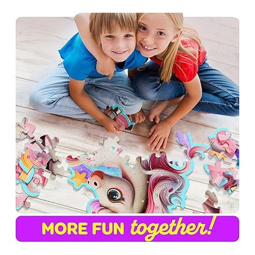  Jumbo Shimmery 45-Piece Unicorn Floor Puzzle for Kids Ages 3-6 Years Old- Large Toddler Puzzles Age 3, 4, 5, 6 Year Olds - Unicorn Easter Toys for Girls - Little Girl Birthday Gift