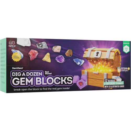  Dan&Darci Dig a Dozen Gem Blocks - Break Open 12 Unique Gemstone Blocks and Discover 12 Real Precious Stones - Archaeology Geology Science Gift - Mineral & Rock Collection