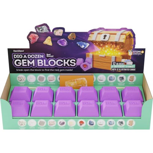  Dan&Darci Dig a Dozen Gem Blocks - Break Open 12 Unique Gemstone Blocks and Discover 12 Real Precious Stones - Archaeology Geology Science Gift - Mineral & Rock Collection