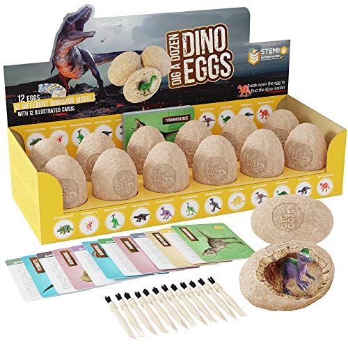  Dan&Darci Dig a Dozen Dino Eggs Dig Kit - Easter Egg Toys for Kids - Break Open 12 Unique Large Surprise Dinosaur Filled Eggs & Discover 12 Cute Dinosaurs. Archaeology Science STEM Crafts Gi