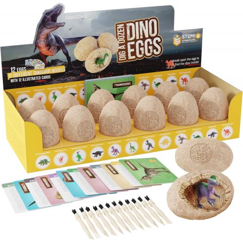  Dan&Darci Dig a Dozen Dino Eggs Dig Kit - Easter Egg Toys for Kids - Break Open 12 Unique Large Surprise Dinosaur Filled Eggs & Discover 12 Cute Dinosaurs. Archaeology Science STEM Crafts Gi