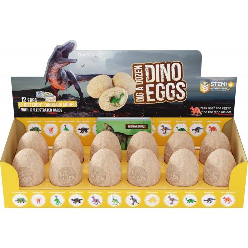  Dan&Darci Dig a Dozen Dino Eggs Dig Kit - Easter Egg Toys for Kids - Break Open 12 Unique Large Surprise Dinosaur Filled Eggs & Discover 12 Cute Dinosaurs. Archaeology Science STEM Crafts Gi