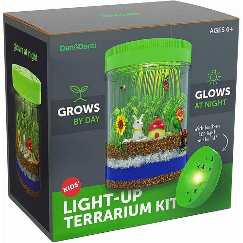  [아마존베스트]Dan&Darci Light-up Terrarium Kit for Kids with LED Light on Lid - Create Your Own Customized Mini Garden in a Jar That Glows at Night - Science Kits for Boys & Girls - Gardening Gifts for Ki