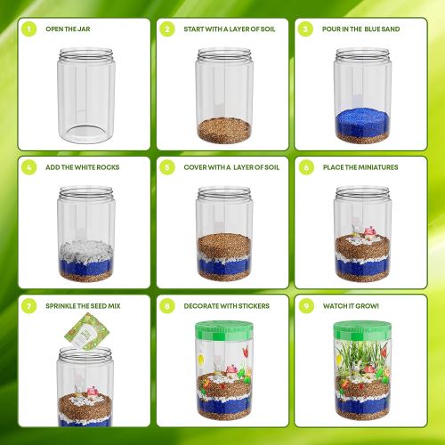  [아마존베스트]Dan&Darci Light-up Terrarium Kit for Kids with LED Light on Lid - Create Your Own Customized Mini Garden in a Jar That Glows at Night - Science Kits for Boys & Girls - Gardening Gifts for Ki