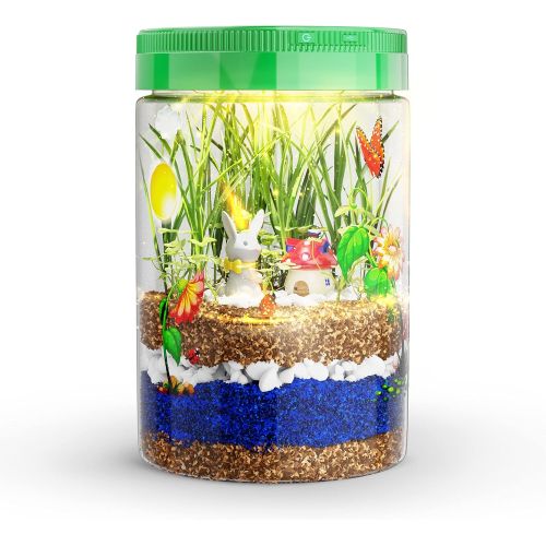  [아마존베스트]Dan&Darci Light-up Terrarium Kit for Kids with LED Light on Lid - Create Your Own Customized Mini Garden in a Jar That Glows at Night - Science Kits for Boys & Girls - Gardening Gifts for Ki