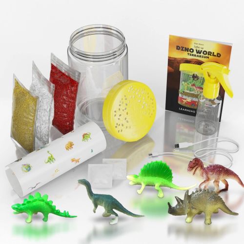  [아마존베스트]Dan&Darci Light-up Dino World Terrarium Kit for Kids with LED Light on Lid - Dinosaur Toys - Create Your Own Customized Mini Dinosaur Garden in a Jar That Glows at Night - Science Kits - Gar