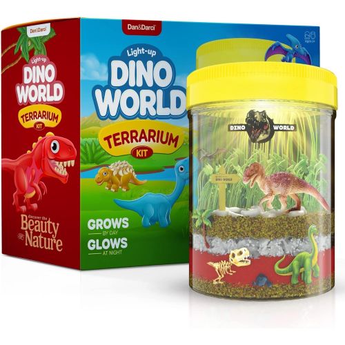  [아마존베스트]Dan&Darci Light-up Dino World Terrarium Kit for Kids with LED Light on Lid - Dinosaur Toys - Create Your Own Customized Mini Dinosaur Garden in a Jar That Glows at Night - Science Kits - Gar