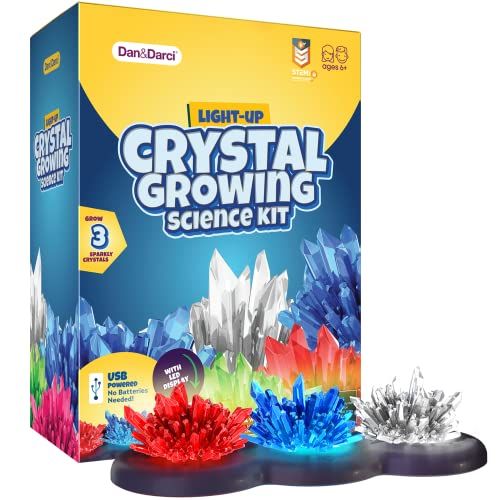  [아마존베스트]Dan&Darci Crystal Growing Kit for Kids + light-up Stand - Science Experiments for Kids - Crystal Science Kits - Craft Stuff Toys for Teens - STEM Projects for Boys & Girls - Grow Crystals an