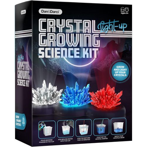  [아마존베스트]Dan&Darci Crystal Growing Kit for Kids + light-up Stand - Science Experiments for Kids - Crystal Science Kits - Craft Stuff Toys for Teens - STEM Projects for Boys & Girls - Grow Crystals an
