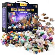 [아마존베스트]Dan&Darci Rock, Fossil & Mineral Collection & Activity Kit. Includes 250+ Real Gemstones, Crystals Specimens & Jumbo Learning Mat - Bulk Rough Rocks, Polished Gem Stones, Genuine Fossils - S