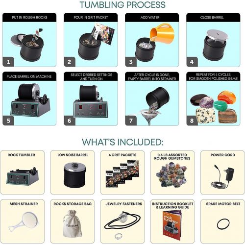  [아마존핫딜][아마존 핫딜] Dan&Darci Advanced Professional Rock Tumbler Kit - with Digital 9-day Polishing timer & 3 speed settings - Turn Rough Rocks into Beautiful Gems : Great Science & STEM Gift for Kids all ages