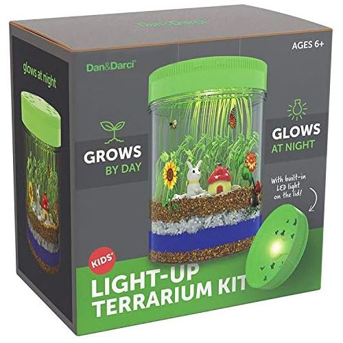  [아마존베스트]Mini Explorer Light-up Terrarium Kit for Kids with LED Light on Lid - Create Your Own Customized Mini Garden in a Jar That Glows at Night - Great Science Kits Gifts for Children -