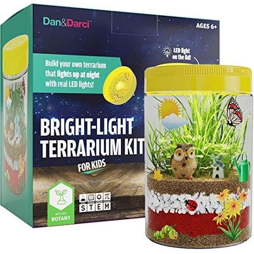  [아마존베스트]Dan&Darci Bright-Light Terrarium Kit for Kids with LED Light on Lid | Build Your own Terrarium That Lights up at Night with Real LED Lights | Great Science Kits Gifts for Children