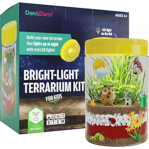  [아마존베스트]Dan&Darci Bright-Light Terrarium Kit for Kids with LED Light on Lid | Build Your own Terrarium That Lights up at Night with Real LED Lights | Great Science Kits Gifts for Children