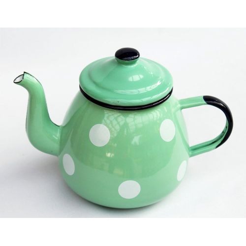  DanDiBo Enamel Teapot 582AB light green with white dots 0,75 L enamelled 14 cm Jug Can Coffeepot