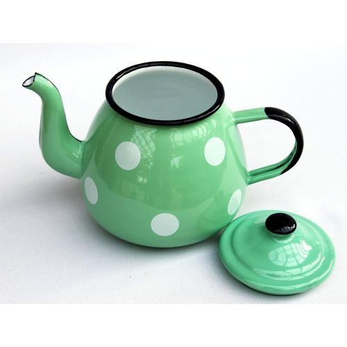  DanDiBo Enamel Teapot 582AB light green with white dots 0,75 L enamelled 14 cm Jug Can Coffeepot