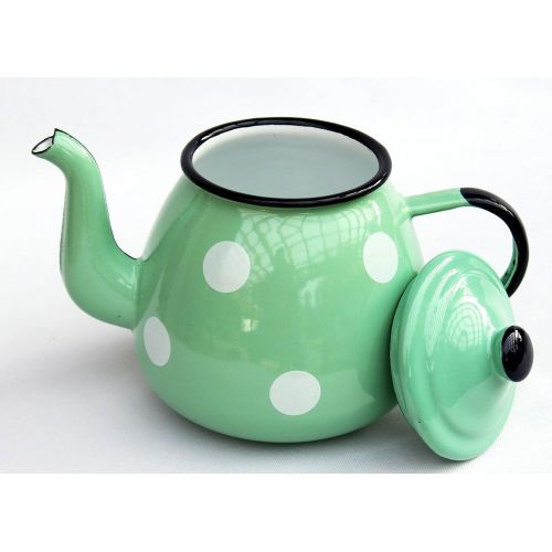  DanDiBo Enamel Teapot 582AB light green with white dots 0,75 L enamelled 14 cm Jug Can Coffeepot