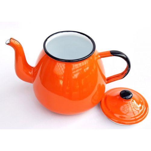  DanDiBo Teekanne 582AB 0,75 L Orange emailliert 14 cm Wasserkanne Kanne Kaffeekanne Emaille Nostalgie