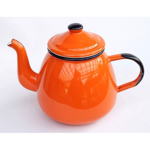  DanDiBo Teekanne 582AB 0,75 L Orange emailliert 14 cm Wasserkanne Kanne Kaffeekanne Emaille Nostalgie