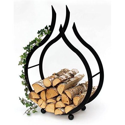  DanDiBo Kaminholzregal Innen Schwarz Kaminholzstander Flamme 78 cm Holzkorb Kaminholzhalter Feuerholzregal Holzregal