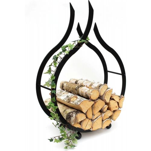  DanDiBo Kaminholzregal Innen Schwarz Kaminholzstander Flamme 78 cm Holzkorb Kaminholzhalter Feuerholzregal Holzregal