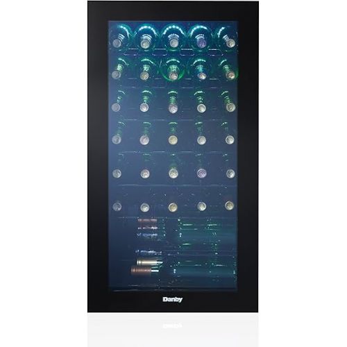  Danby DWC036A2BDB-6 3.3 Cu. Ft. Free Standing Wine Cooler, Holds 36 Bottles, Single Zone Drinks Fridge with Glass Door-Beverage Chiller for Kitchen, Home Bar, in Black