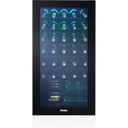  Danby DWC036A2BDB-6 3.3 Cu. Ft. Free Standing Wine Cooler, Holds 36 Bottles, Single Zone Drinks Fridge with Glass Door-Beverage Chiller for Kitchen, Home Bar, in Black