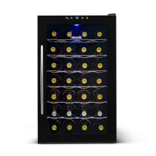  Danby NewAir Wine Cooler and Refrigerator, 28 Bottle Freestanding Wine Chiller Fridge, Black with Glass Door, AW-280E