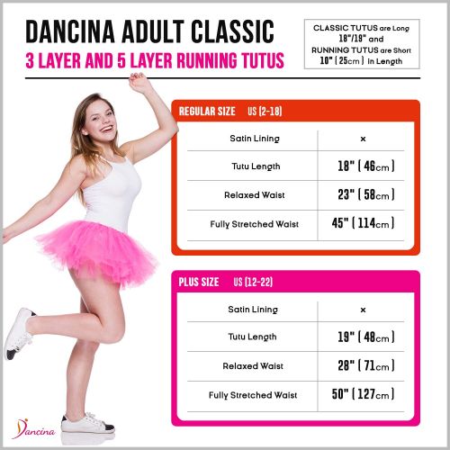  Dancina Classic Adult Tutus 3, 5 Layered Tulle Tutu Skirt for Women