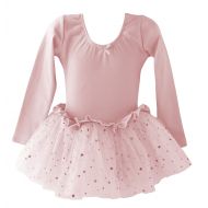 Dancina Girls Skirted Leotard Sparkle Long Sleeve Tutu Ballet Dress Front Lined