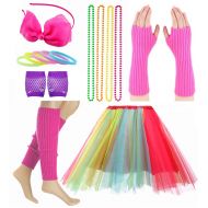 Dancing Stone Child Girl 80s Accessories Set Tutu Skirt with Neon Bracelet Necklace Set