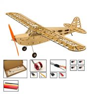 Dancing Wings Hobby DW Hobby Balsa Wood Building Airplane T08 0.6M Piper Cub J3 Electric Wood Laser-Cutting Aircraft Model J3 with 600mm Wingspan for Adults Need to be Build (T0804B)