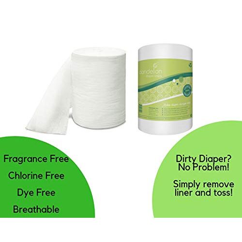  Dandelion Diapers Biodegradable and Flushable Natural Diaper Liners, 100% Viscose Made From Bamboo, 200 Sheets